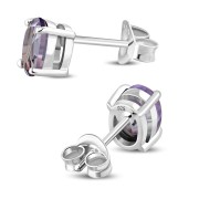 5x7mm Oval Prong-Set Amethyst Sterling Silver Stud Earrings - e446